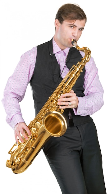 Homem, tocando, saxofone