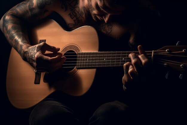 Homem tocando violão com IA gerada