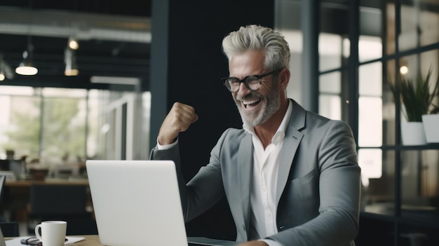 Homem trabalhando com computador portátil em desfocar o fundo do escritório