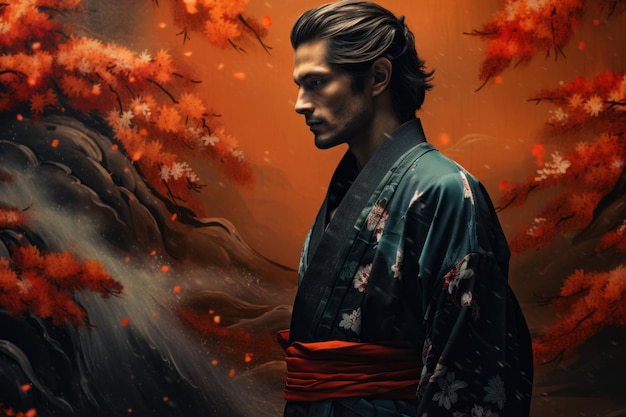 Foto homem tradicional japonês kimono generate ai