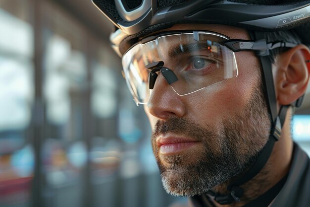 Homem usando capacete inteligente para segurança de ciclismo