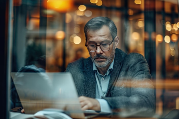 Homem usando computador portátil à mesa