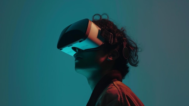 Homem usando fone de ouvido de realidade virtual inovação digital verde tecnologia futura VR
