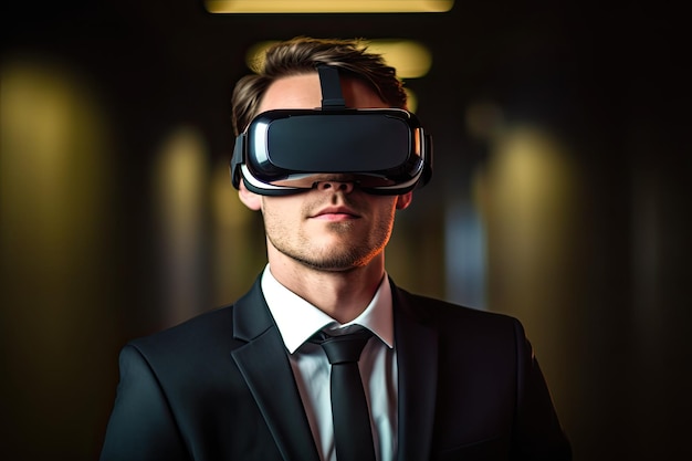 Foto homem usando fone de ouvido de realidade virtual