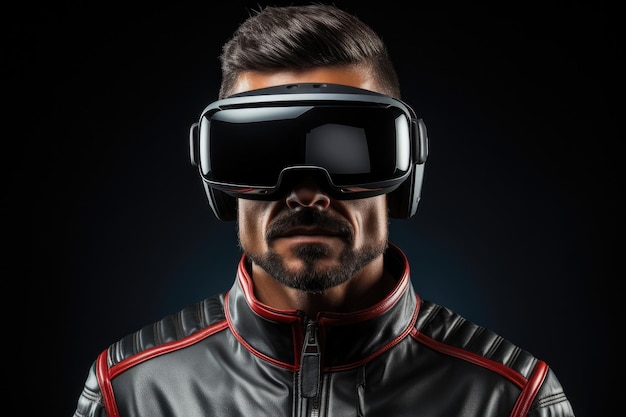 Homem usando óculos de realidade virtual conceito de entretenimento futurista IA gerativa