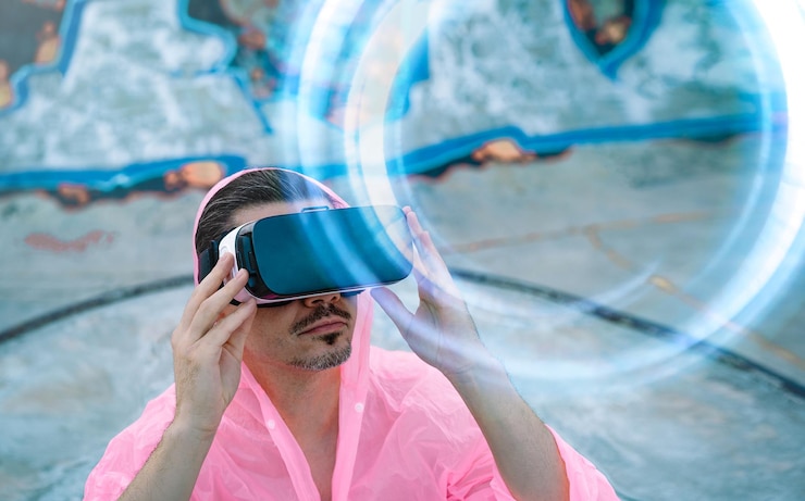 Foto homem usando óculos vr