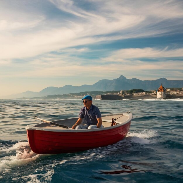 Foto homem viajando de barco em san sebastian