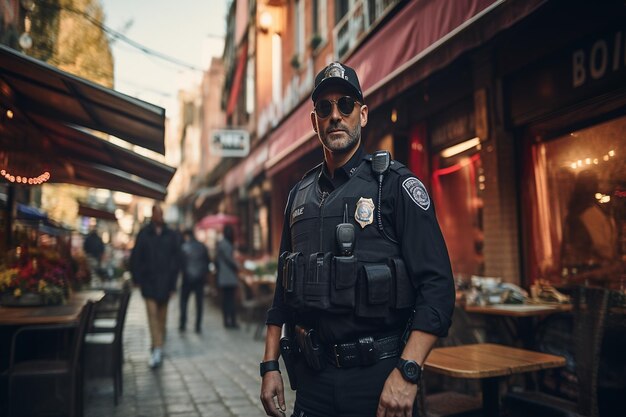 Foto homem vigilante oficial em patrulha