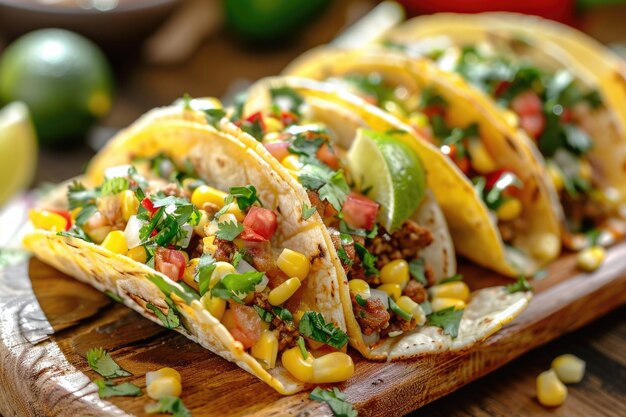 Foto homemade tacos with limes and corn