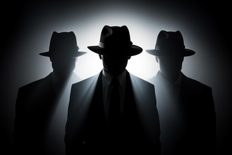 Foto homens com chapéus fedora silhueta segurança privacidade conceito de vigilância