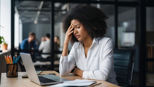 Foto homens de negócios mulheres que trabalham no escritório com estresse e fadiga