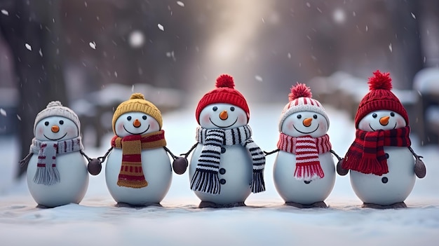 Homens de neve engraçados e brinquedos