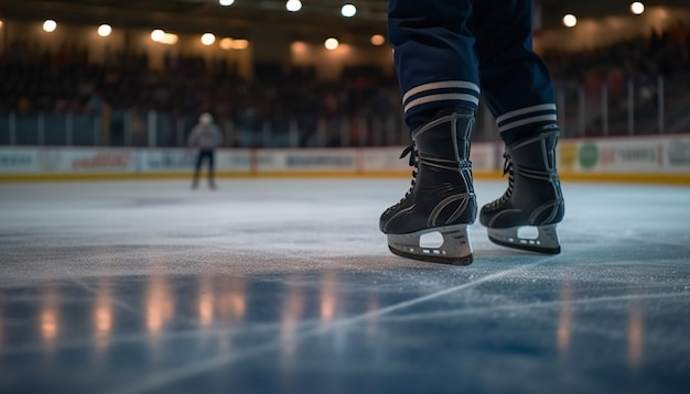 Homens de patinação no gelo competem em uma competição de hóquei no gelo de inverno em interiores gerada por inteligência artificial
