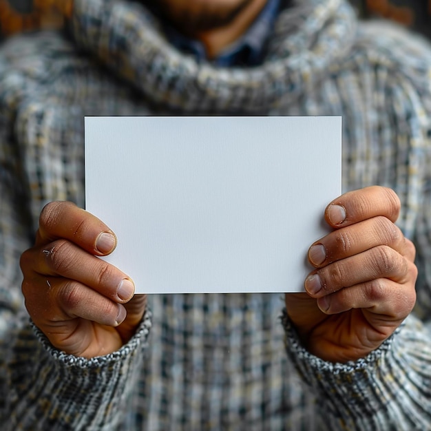 Foto homens de perto segurando papel branco em branco para papel de carta