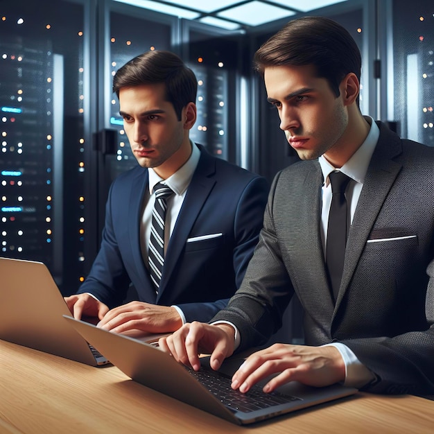 Homens digitando no teclado para assinar na rede de computadores