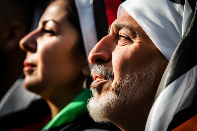 Foto homens e mulheres da palestina marcham na rua pedindo a paz