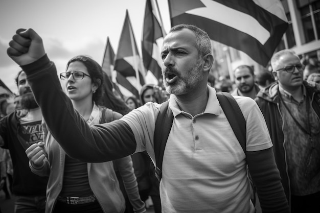 Foto homens e mulheres da palestina marcham na rua pedindo a paz