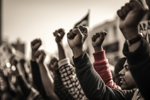 Homens e mulheres da palestina marcham na rua pedindo a paz