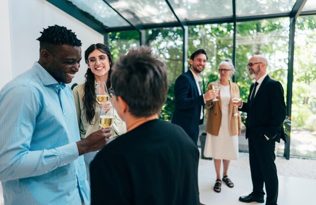 Homens e mulheres de negócios fazendo uma festa corporativa