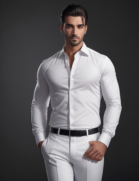 Homens jovens e moda de bebê posando no inverno camisa de vestido ou calças AI generativa elegante