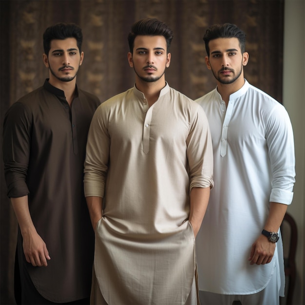 Foto homens jovens vestindo estilo de vida da moda shalwar kameez kurta