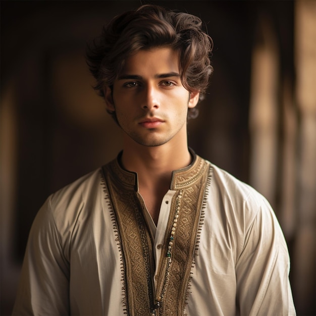 Homens jovens vestindo estilo de vida da moda shalwar Kameez kurta