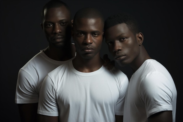 Foto homens sérios tiro de grupo camiseta preta branca atitude retrato equipe campeonato desporto moda moderna estúdio de jogos furioso