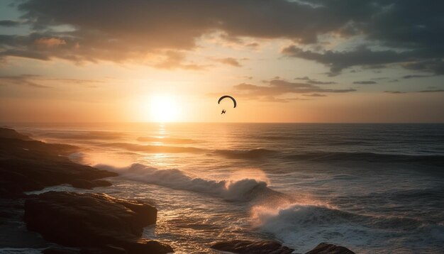 Homens sobrevoando a água surfando kitesurf parapente navegando esportes radicais gerados por inteligência artificial