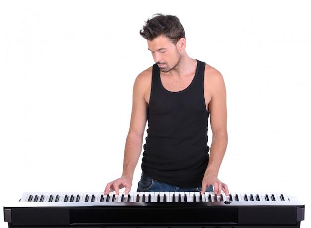 Homens, tocando, piano digital