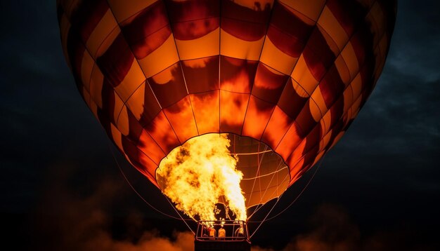 Foto homens voando balão de ar quente inflamam perigo de bola de fogo gerado por ia