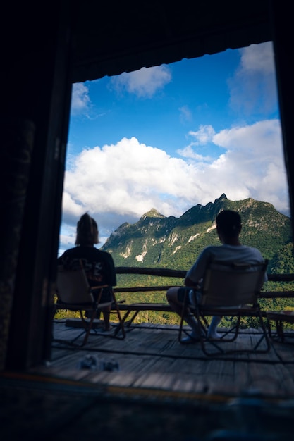 Homestay balcón y vista a la montaña