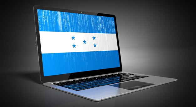 Foto honduras bandera del país y código binario en la pantalla del portátil ilustración 3d