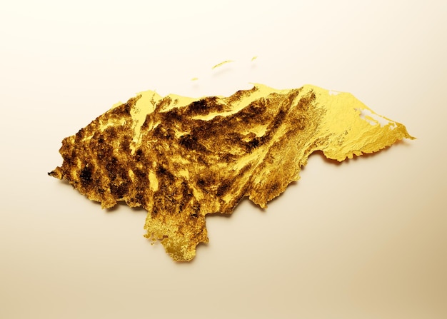 Honduras Karte Goldene Metallfarbe Höhenkarte auf weißem Hintergrund 3D-Darstellung