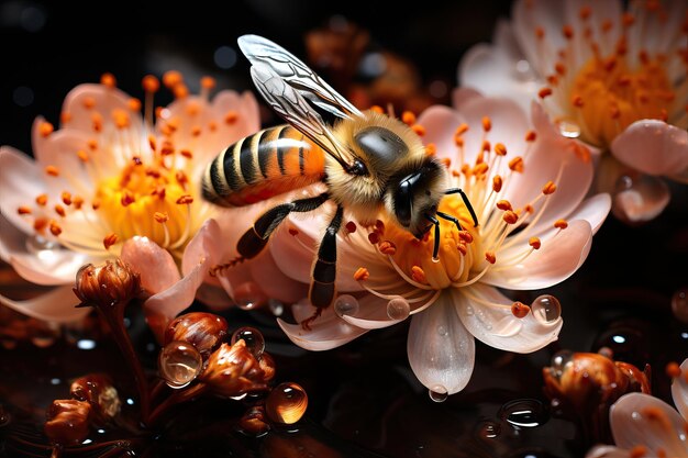 Honey Bee on Apple Blossoms Creado con herramientas generativas de IA