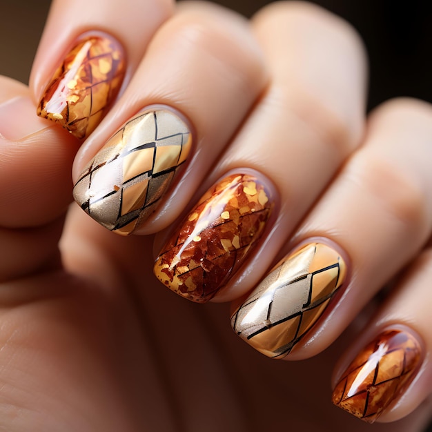 Honeycomb Sunset Nails Design Warme Honigtöne Makrolinse Cl Konzeptidee Kreative Kunst Fotoshooting