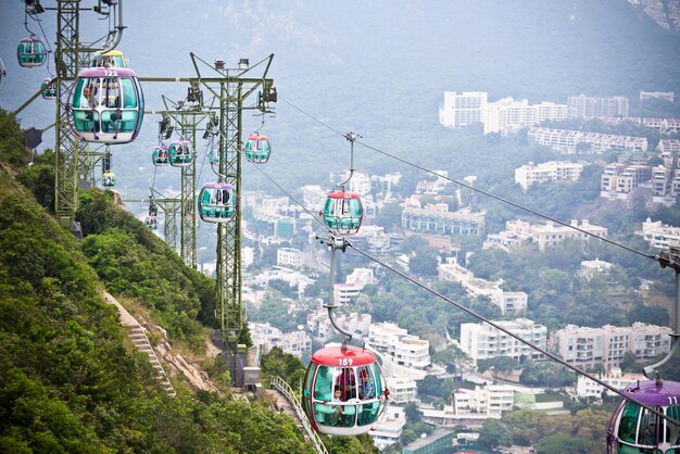 Hong kong hong kong 01 de outubro teleféricos sobre árvores tropicais em hong kong em 01 de outubro de 2012