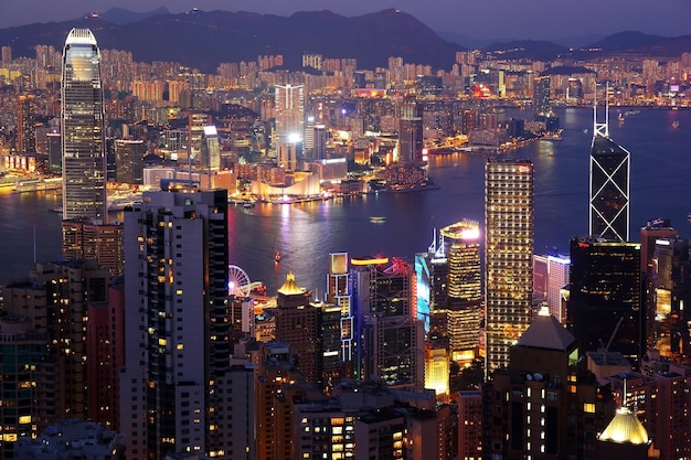 Hong Kong de noche desde el Pico Victoria