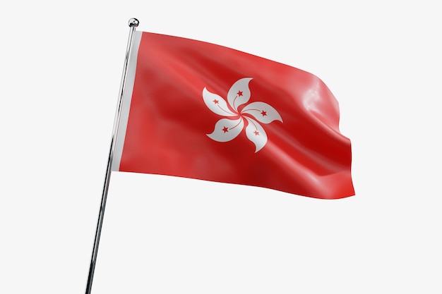 Hong Kong ondeando bandera de tela aislada sobre fondo blanco ilustración 3D