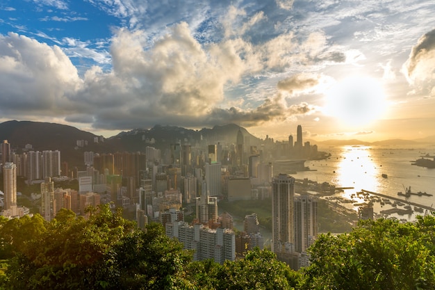 Hong Kong Sunset Aeriel View