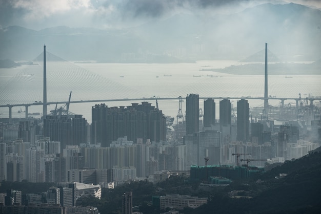 Hong Kong Victoria Harbour City Landschaft, Business Downtown Urban mit Skyline Building Tower, Asia District Szene der Wolkenkratzer Architekturansicht zu reisen