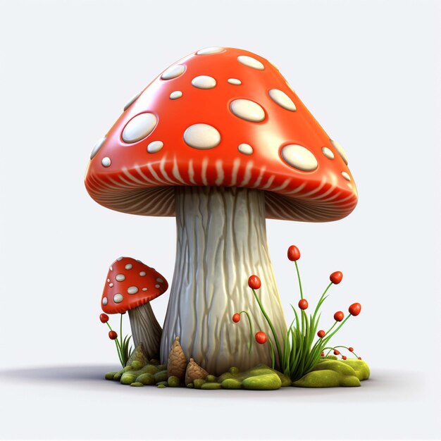 Foto el hongo amanita muscaria en fondo blanco en 3d