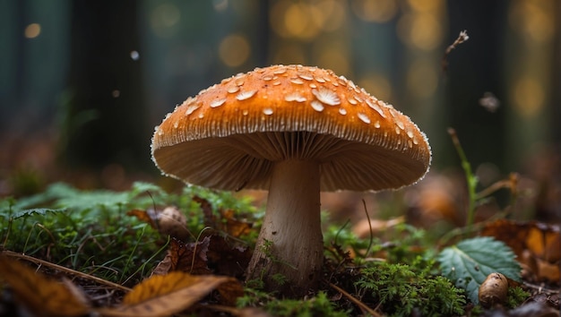 Un hongo marrón con un tallo blanco que crece en el bosque