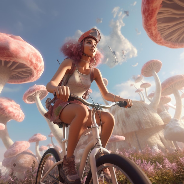Un hongo psicodélico tomado en una bicicleta con una chica en una escena de un videojuego