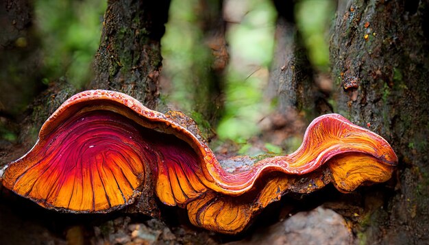 Foto hongo reishi vibrante en el bosque