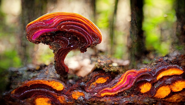 Hongo Reishi vibrante en el bosque