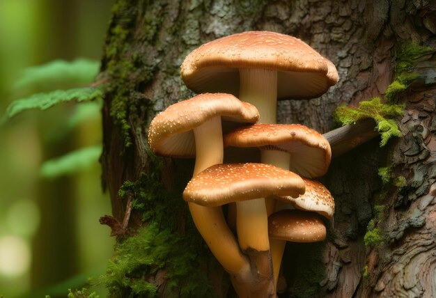 Foto el hongo shiitake crece en el árbol