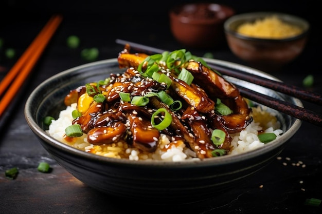 El hongo de soja Miso Teriyaki Donburi