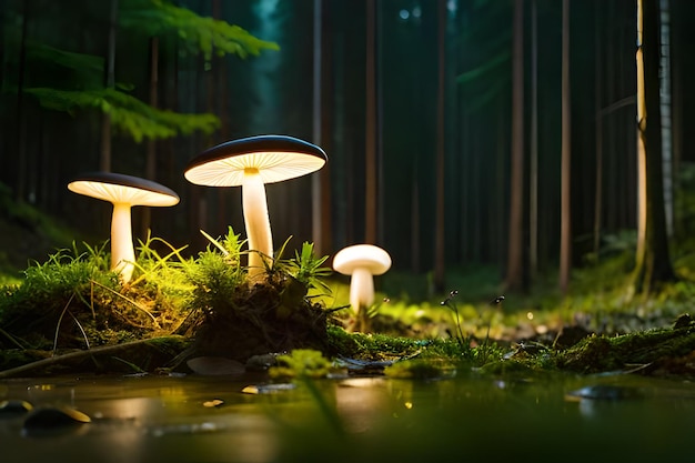 Hongos luminosos en el bosque