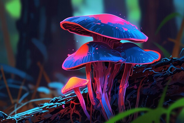 Los hongos Psilocybe semilanceata al estilo del neón