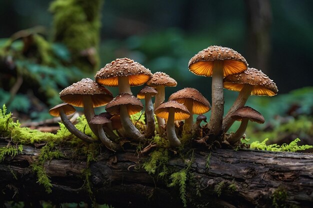 Foto los hongos silvestres crecen en un tronco en descomposición